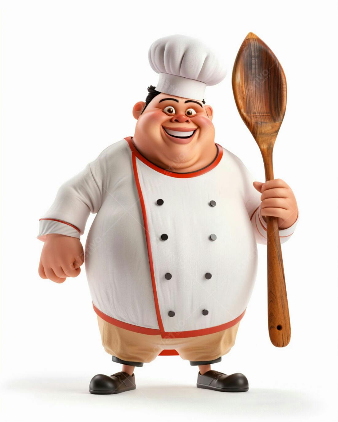 Chef de Cozinha Alegre com Colher de Pau