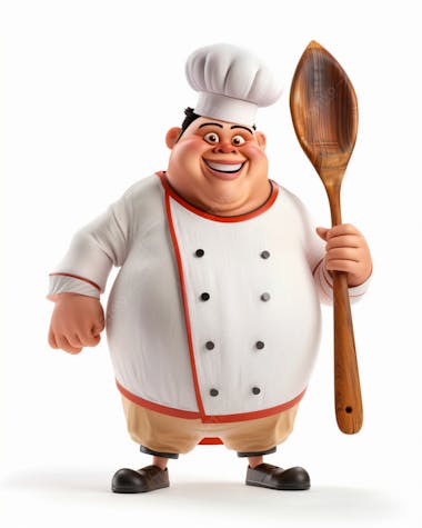 Personagem de chef, segurando uma colher de pau 3d 45