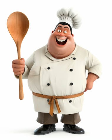 Personagem de chef, segurando uma colher de pau 3d 46