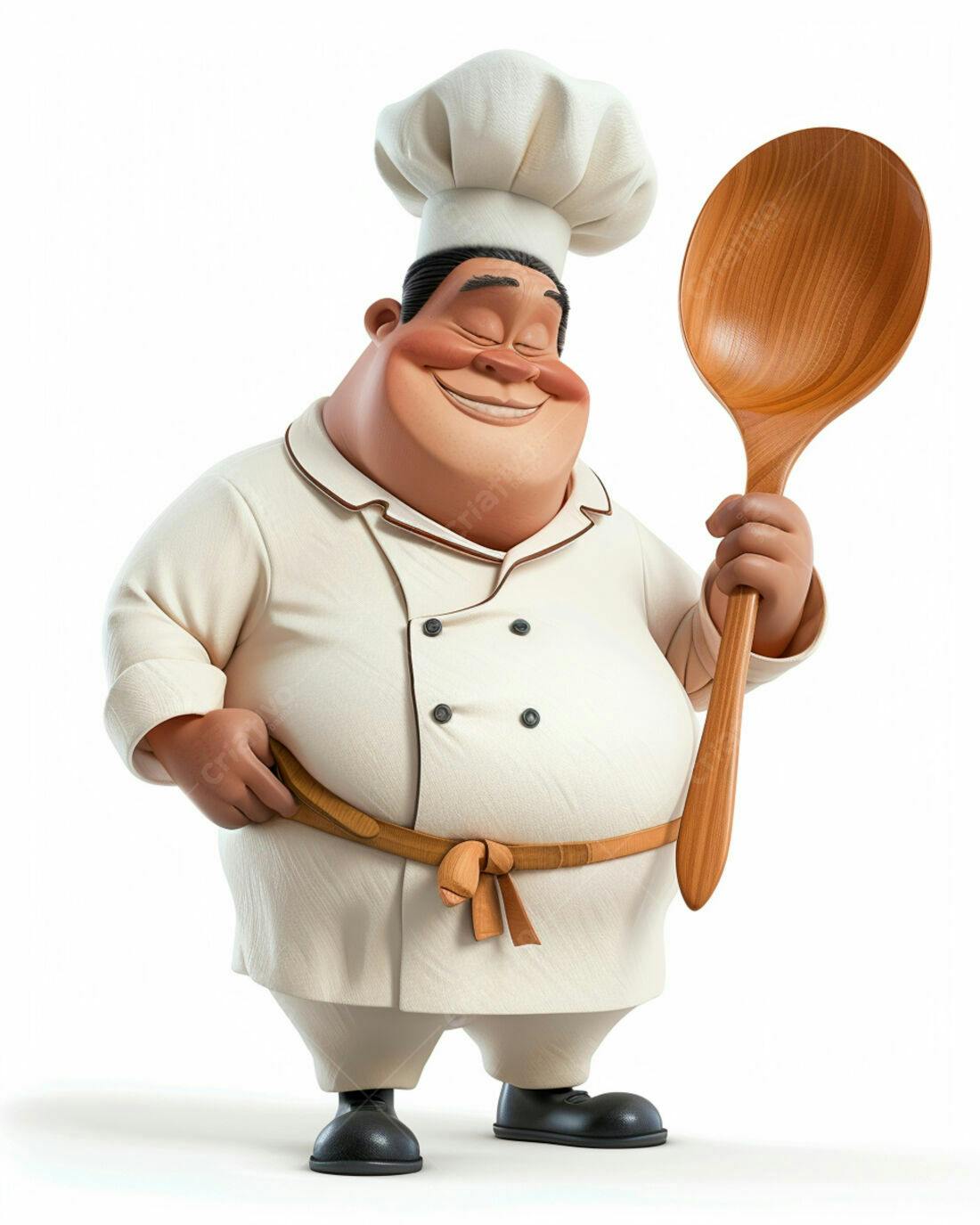 Chef feliz com colher de pau gigante