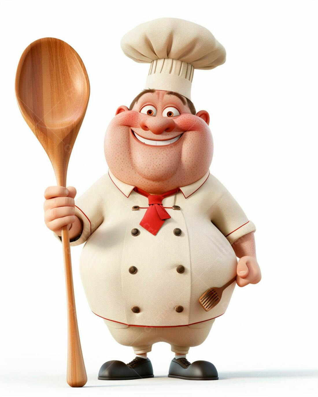 Chef gordinho sorridente com colher de pau