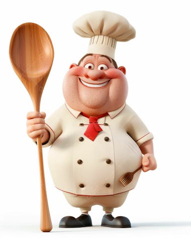 Personagem de chef, segurando uma colher de pau 3d 48