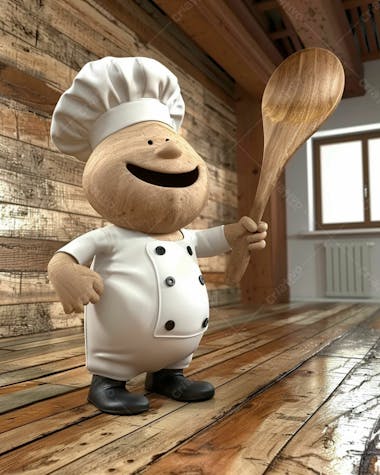 Personagem de chef, segurando uma colher de pau 3d 51