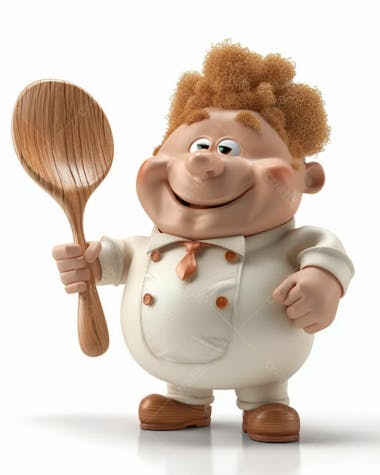 Personagem de chef, segurando uma colher de pau 3d 52