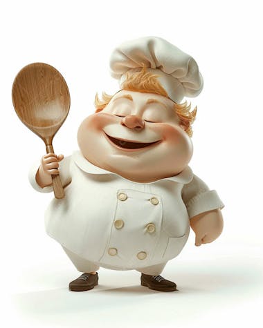 Personagem de chef, segurando uma colher de pau 3d 53