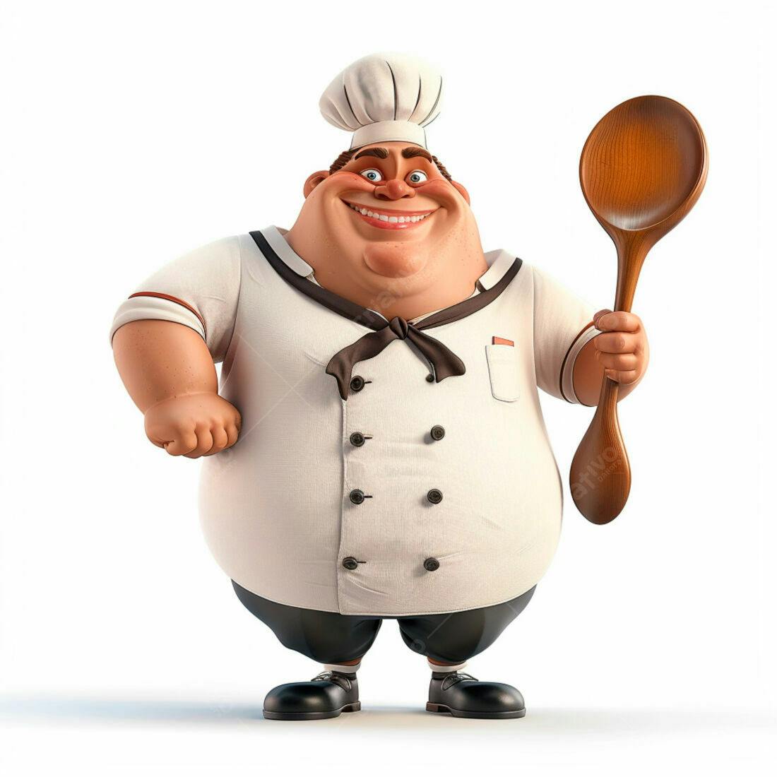 Chef gordinho sorridente com colher de pau
