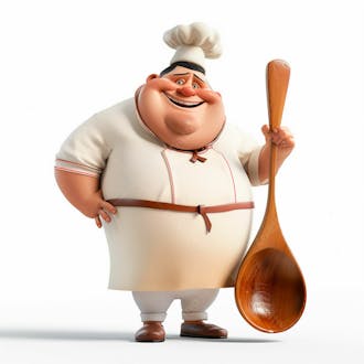 Personagem de chef, segurando uma colher de pau 3d 56