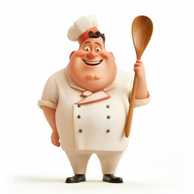 Personagem de chef, segurando uma colher de pau 3d 57