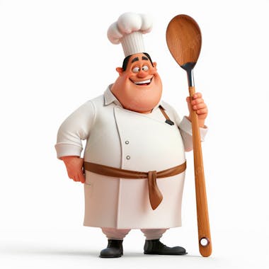 Personagem de chef, segurando uma colher de pau 3d 58