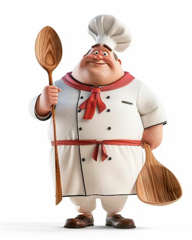 Personagem de chef, segurando uma colher de pau 3d 59