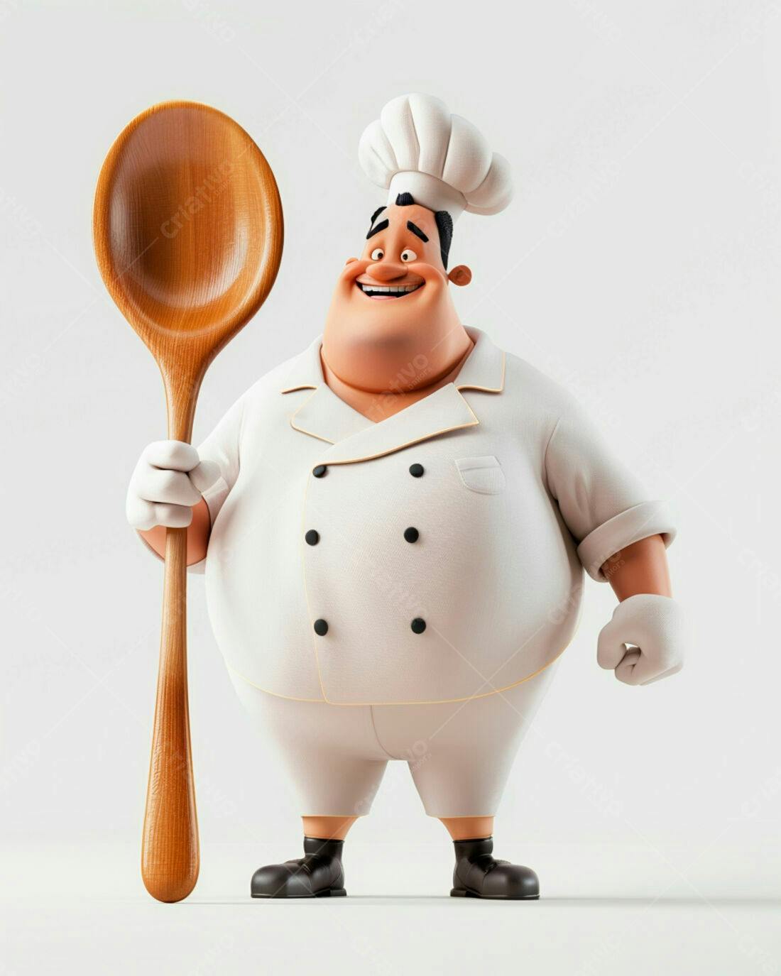 Chef de cozinha animado com colher de pau
