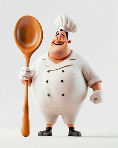 Personagem de chef, segurando uma colher de pau 3d 60