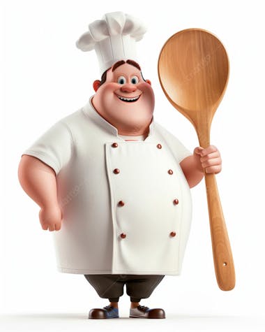 Personagem de chef, segurando uma colher de pau 3d 61