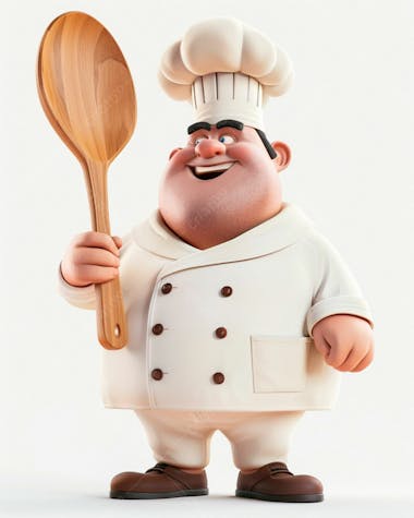 Personagem de chef, segurando uma colher de pau 3d 62