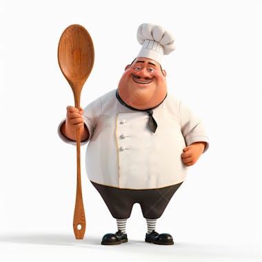 Personagem de chef, segurando uma colher de pau 3d 63