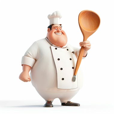 Personagem de chef, segurando uma colher de pau 3d 64