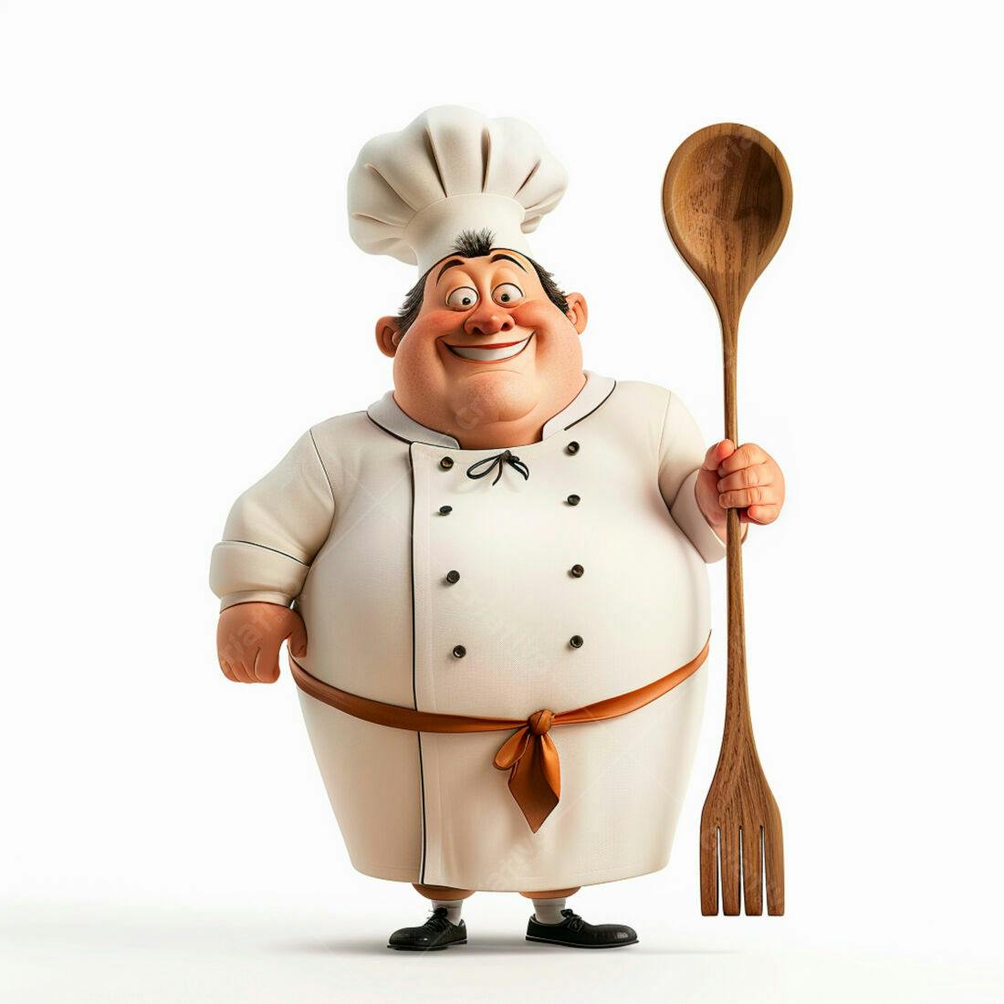 Chef alegre com colher de pau gigante