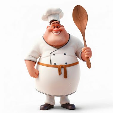 Personagem de chef, segurando uma colher de pau 3d 66