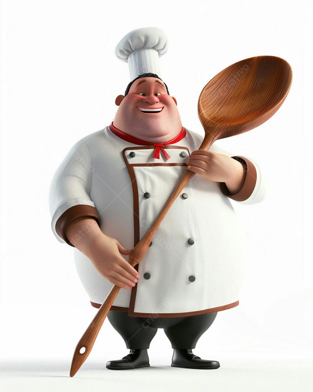 Chef animado com colher de pau gigante