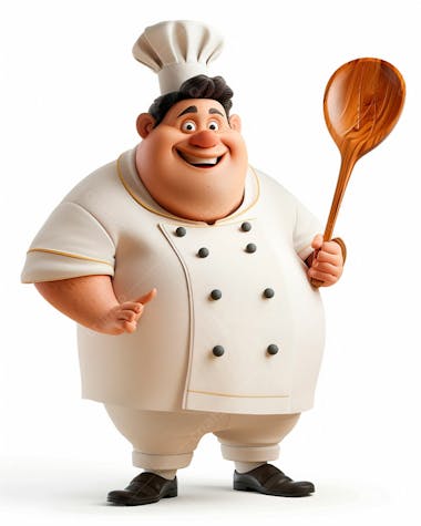 Personagem de chef, segurando uma colher de pau 3d 68