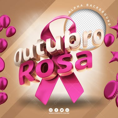 Selo 3d para composicao outubro rosa 5