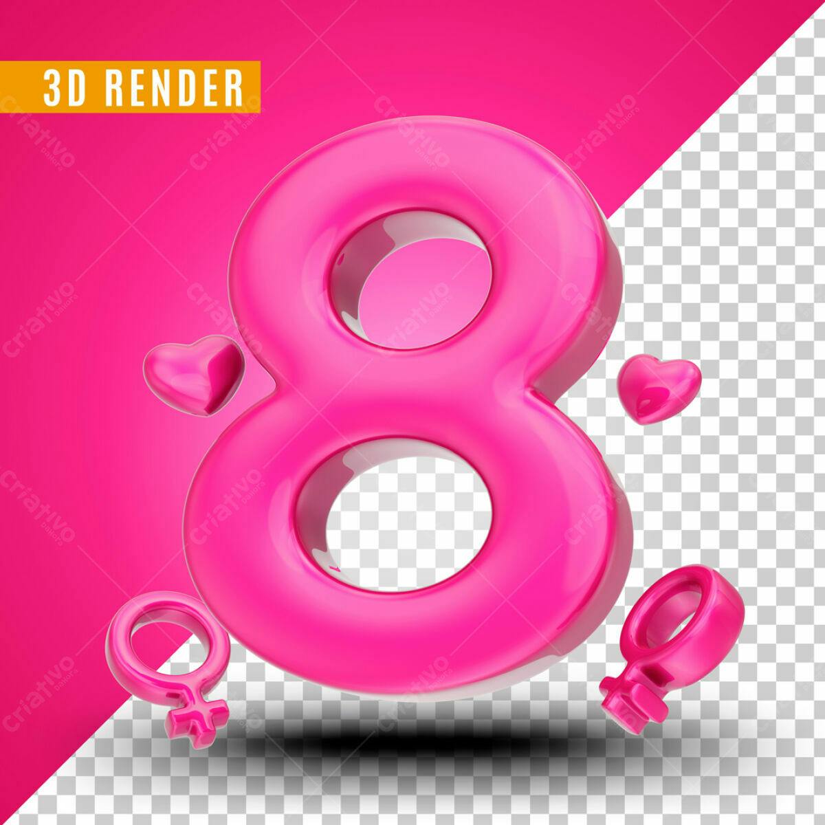 Selo 3D Dia da Mulher Rosa Brilhante