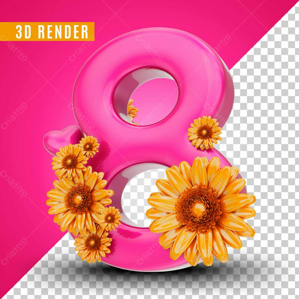 Elemento 3D Para Composicao Numero 8 Com Flores 6