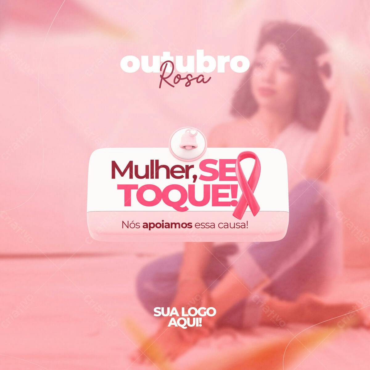 Selo 3D campanha Outubro Rosa rosa e branco