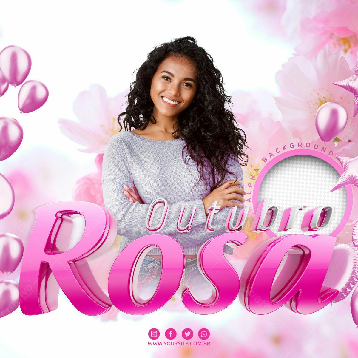 Selo 3D decorativo rosa metálico