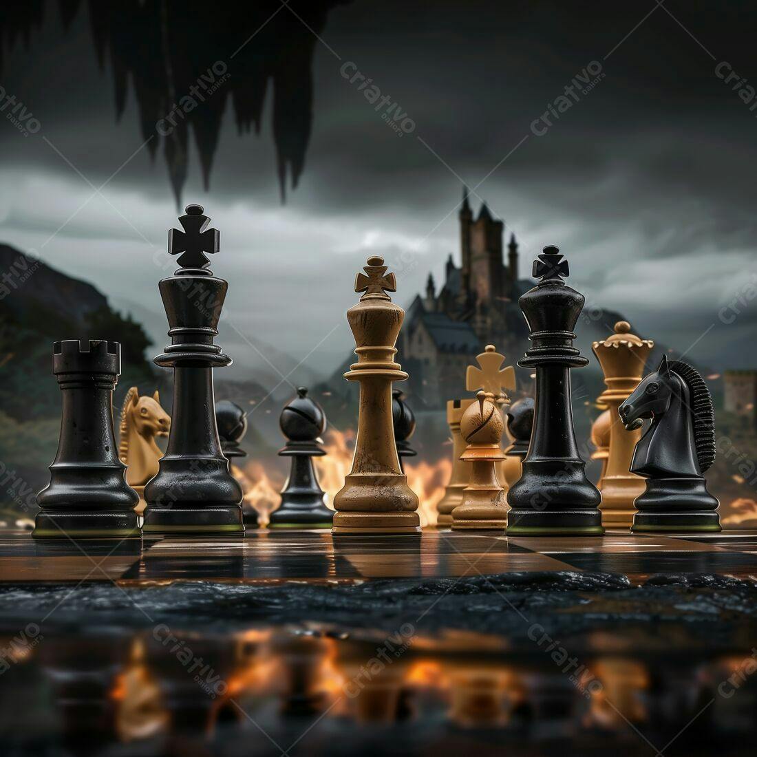 Jogo de Xadrez Medieval em Chamas