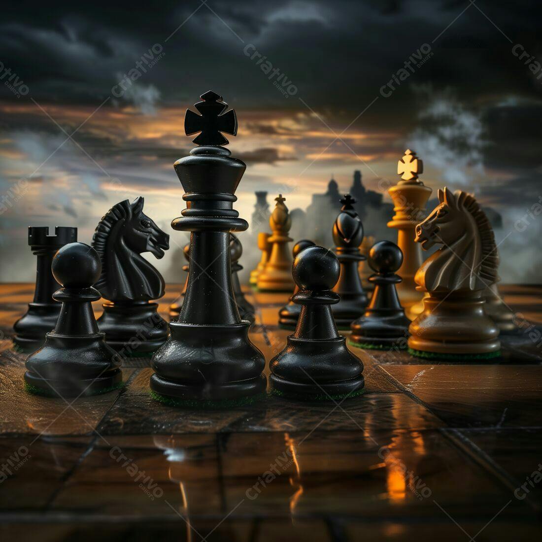Jogo de Xadrez ao Pôr do Sol