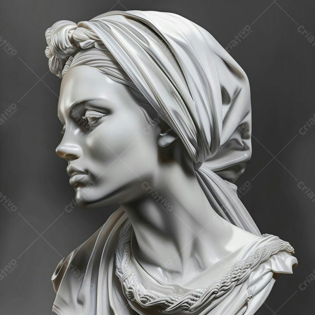 Busto de mulher em branco com turbante