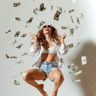 Mulher pulando com dinheiro | imagem