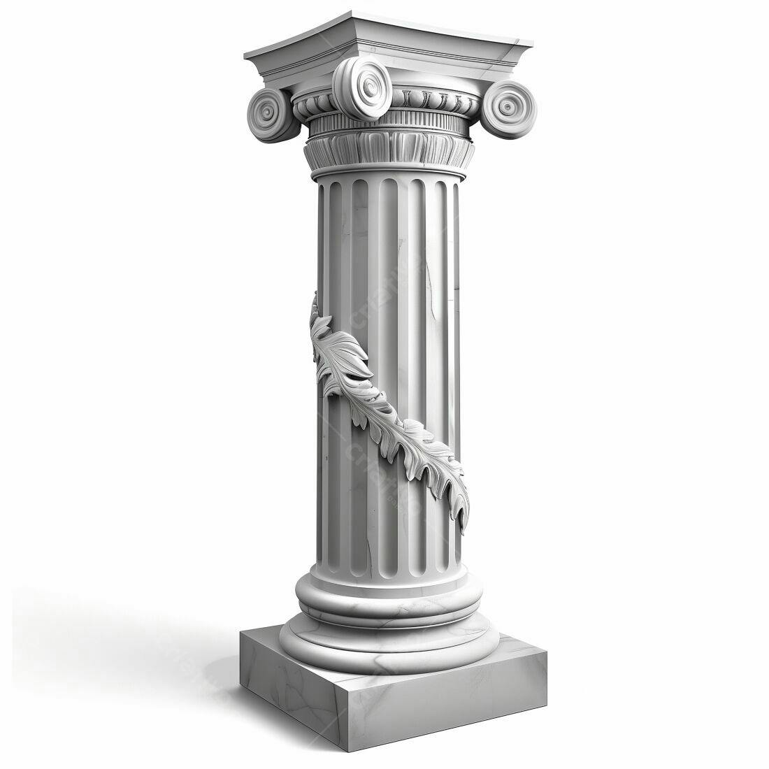 Coluna de mármore branca com decoração de folhas