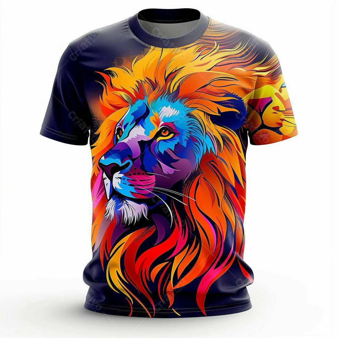 Camiseta Leão Colorido Estilo Abstrato