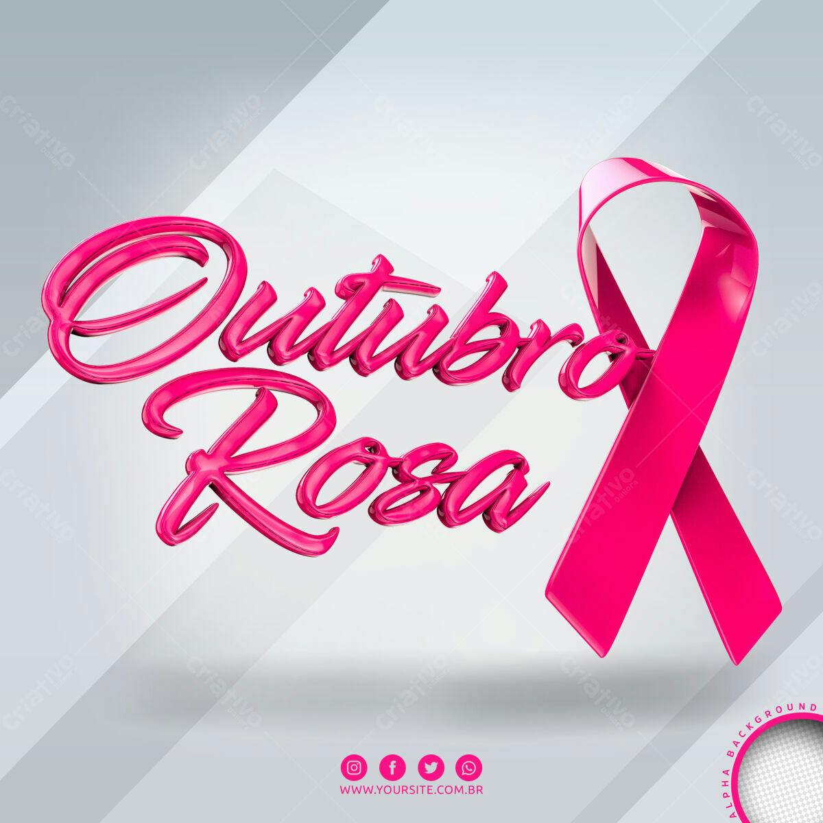 Selo 3D Outubro Rosa Pink Brilhante