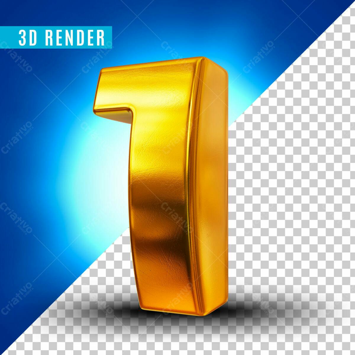 Número 1 Dourado em 3D PSD Editável