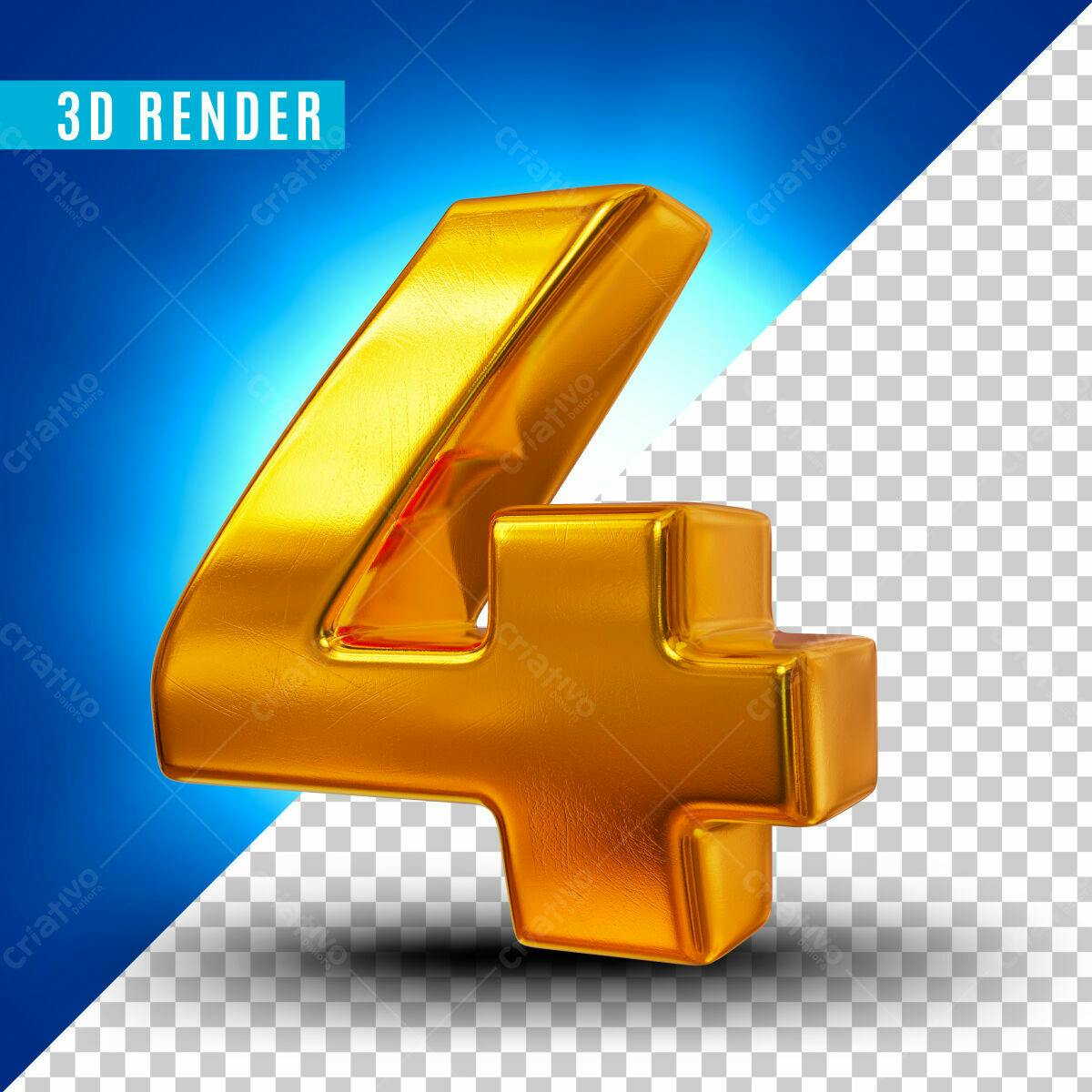 Número 4 Dourado em 3D PSD Editável