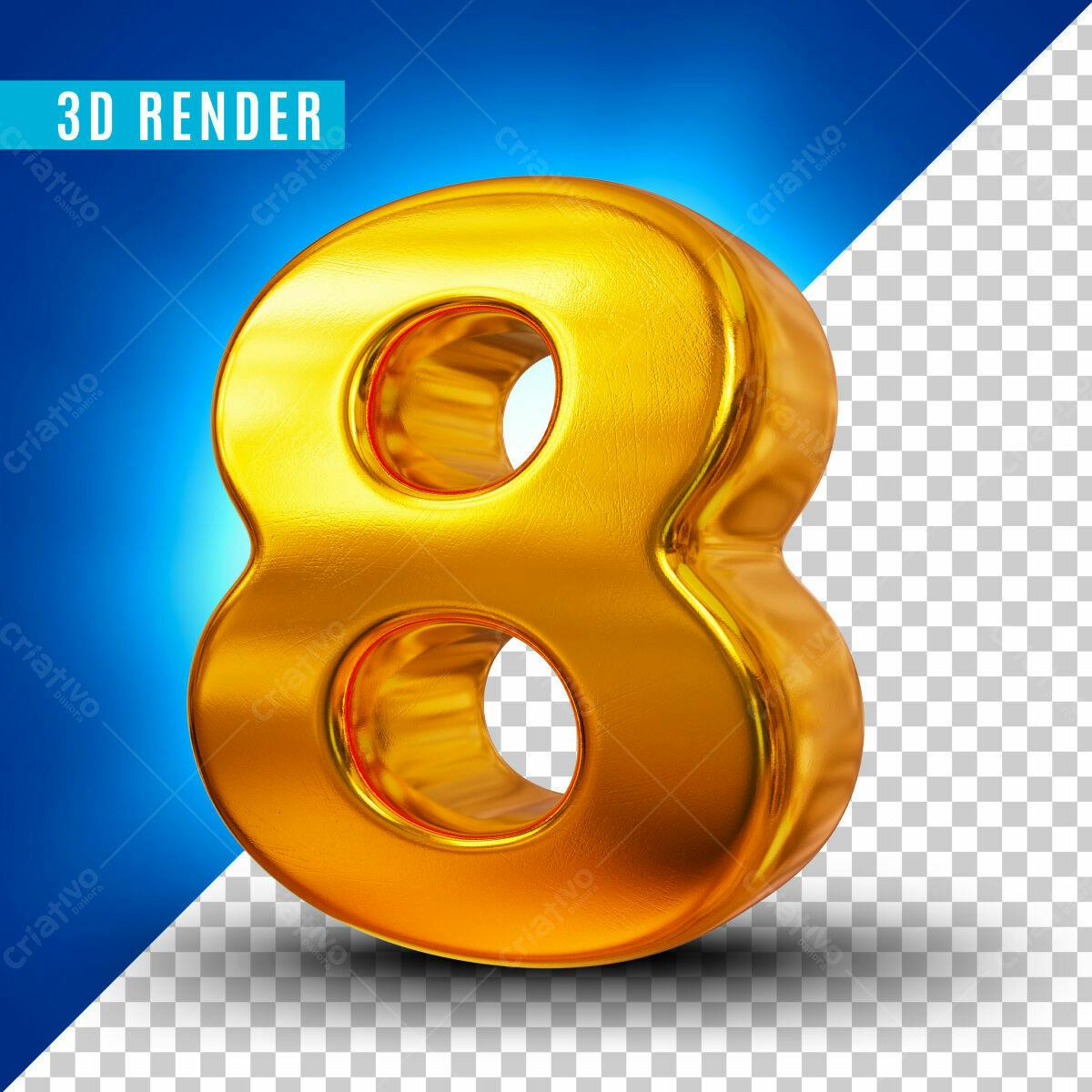 Número 8 Dourado 3D PSD Editável