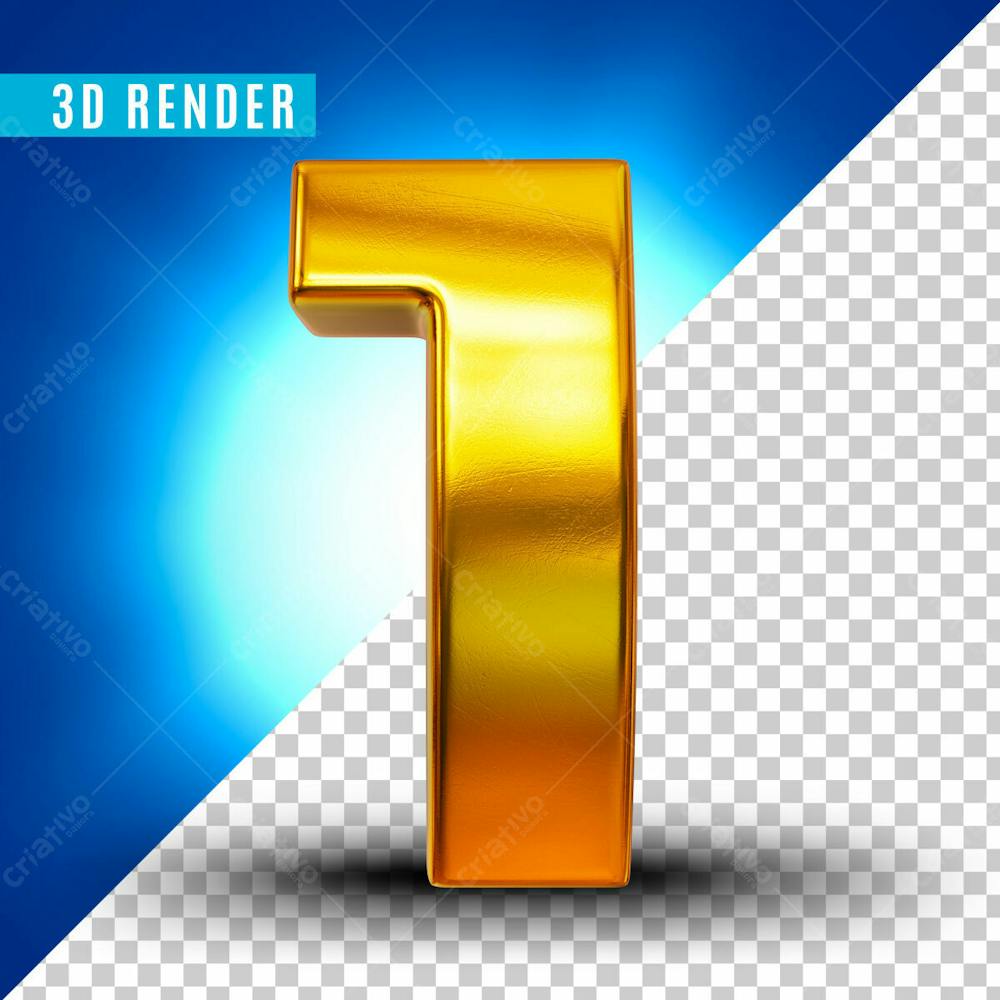 Elemento 3D Numero 1 Dourado Para Composicao Psd