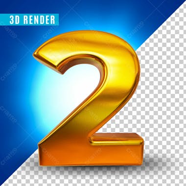 Elemento 3d numero 2 dourado para composicao psd