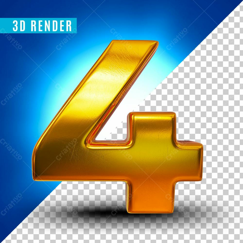 Elemento 3D Numero 4 Dourado Para Composicao Psd