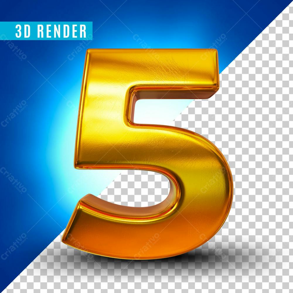 Elemento 3D Numero 5 Dourado Para Composicao Psd