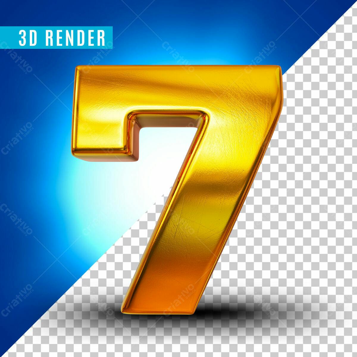 Número 7 em 3D Dourado PSD Editável