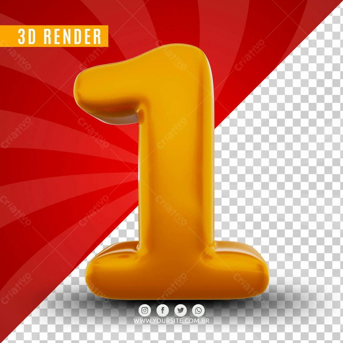 Número 1 em Amarelo Dourado PSD Editável