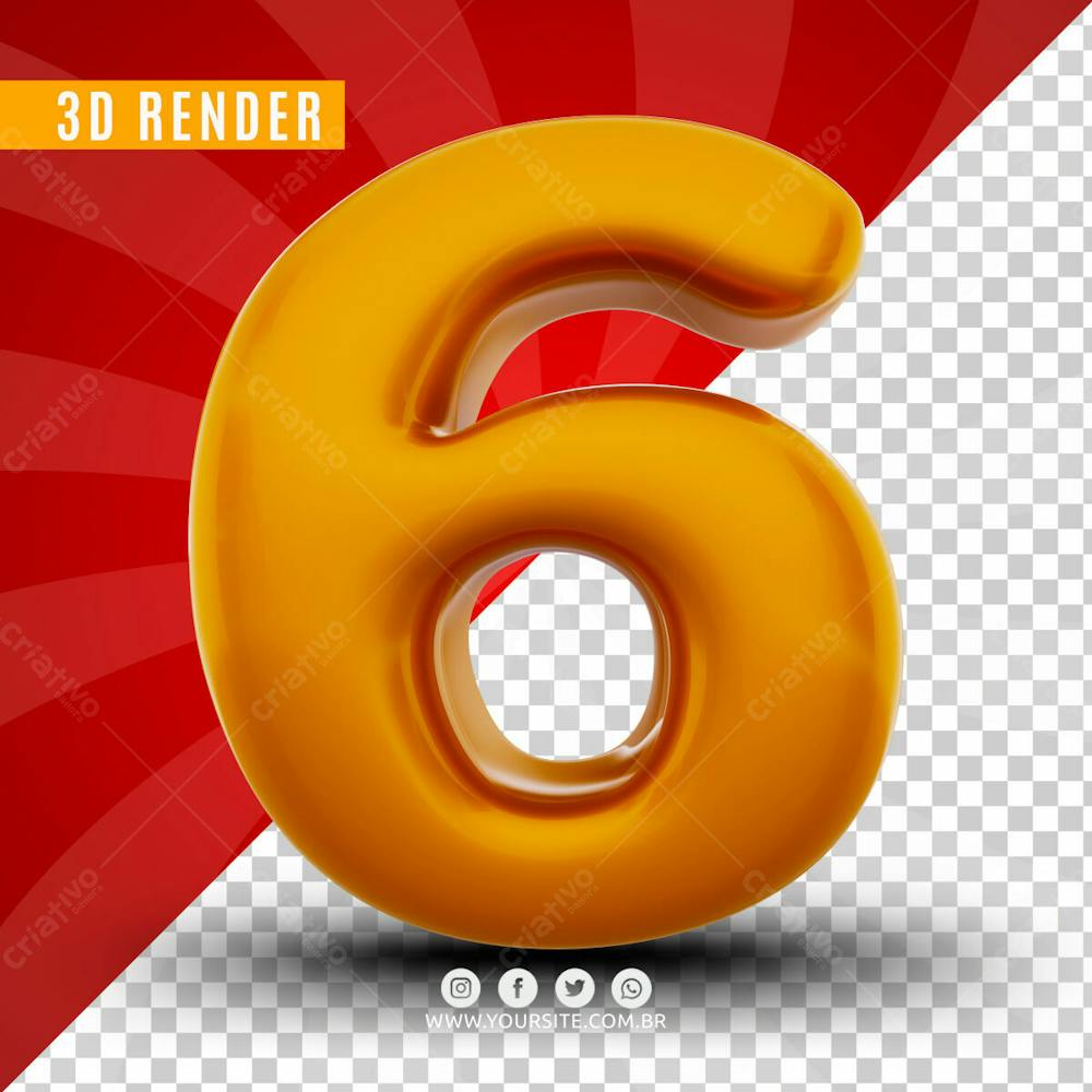 Numero 6 3D Dourado Elemento Para Composicao Psd