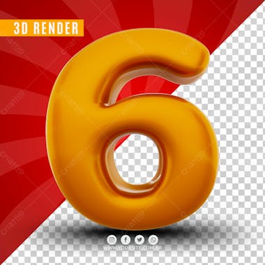 Numero 6 3d dourado elemento para composicao psd