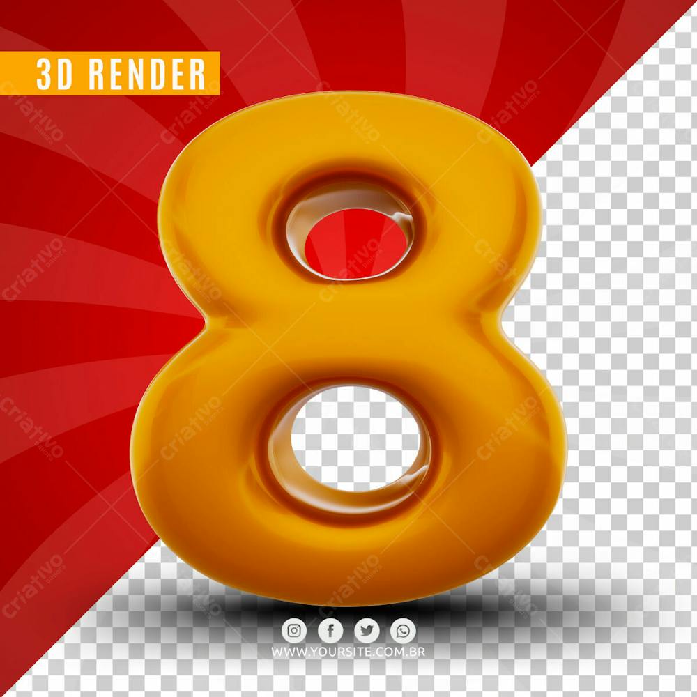 Numero 8 3D Dourado Elemento Para Composicao Psd