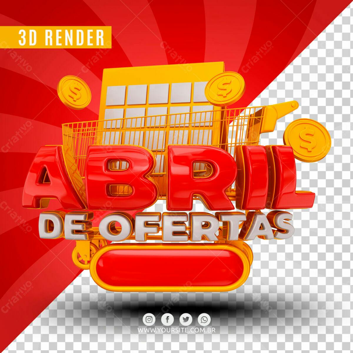 Selo 3D promocional vermelho e dourado carrinho de compras