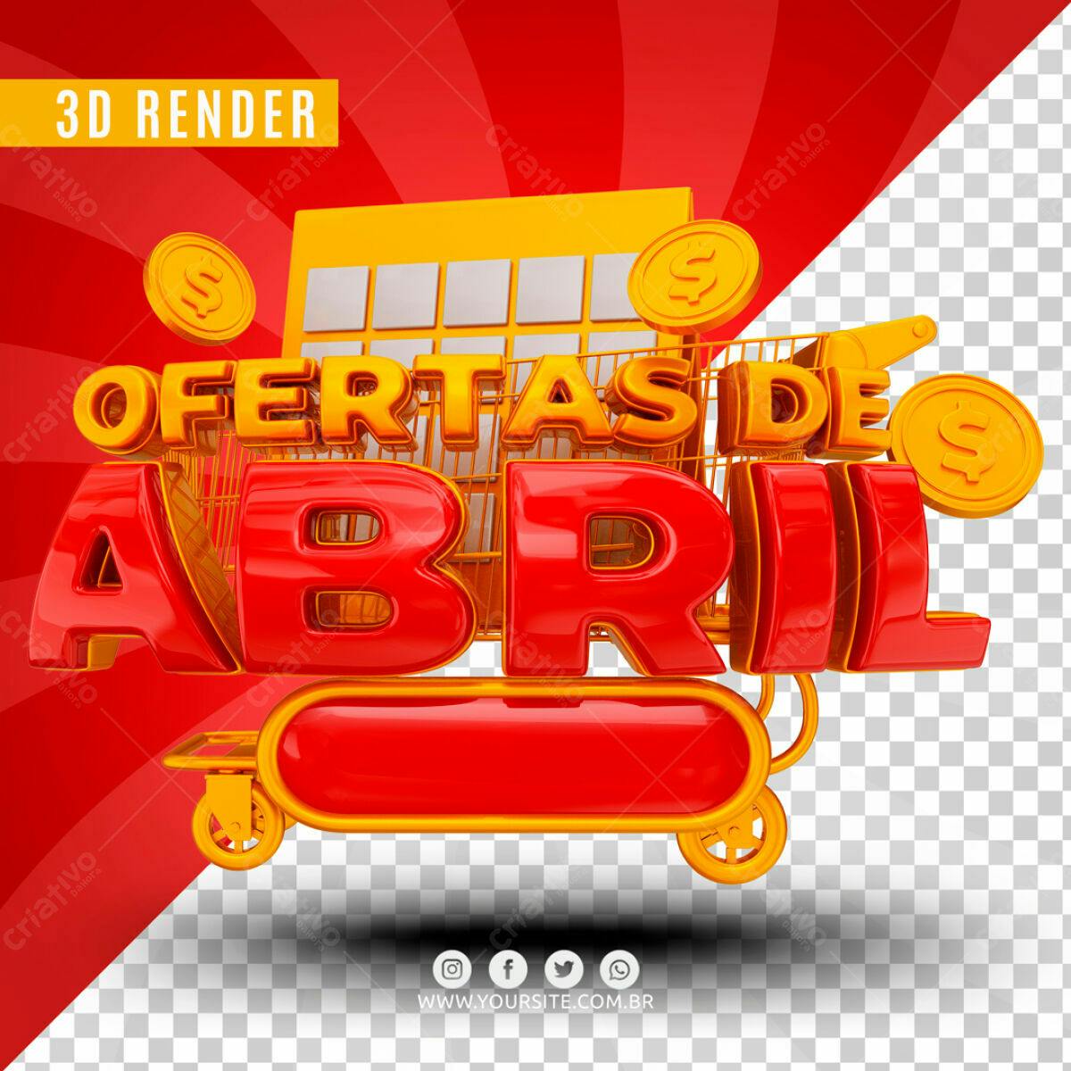 Selo 3D promocional vermelho e dourado carrinho de compras